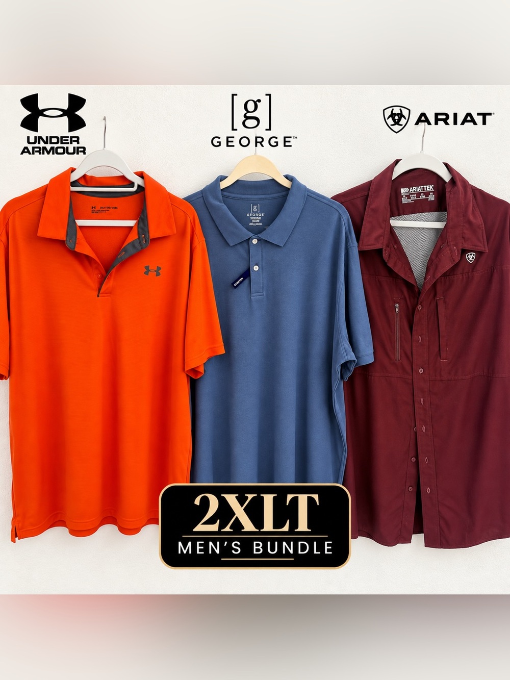 Men’s 2XLT Polo Shirt Bundle Under Armour, Ariat & George